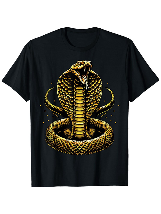 Men's Graphic T-Shirt Golden Scales Coiled In Striking Position Glowing Fierce Hooded Cobra
