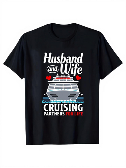 Men's Graphic T-Shirt Husband And Wife Cruising Together With Ocean Hearts Cruise Ship