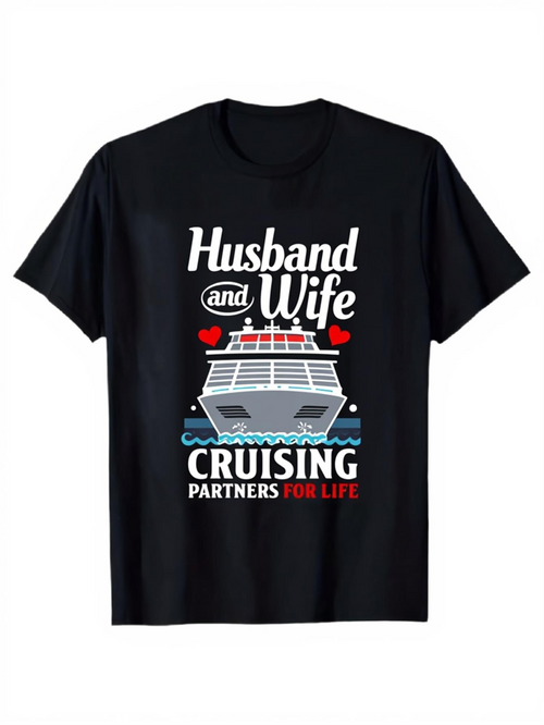 Men's Graphic T-Shirt Husband And Wife Cruising Together With Ocean Hearts Cruise Ship