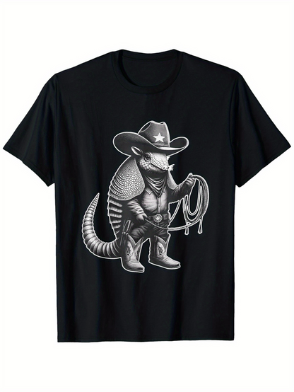 Men's Graphic T-Shirt Western Rodeo Armadillo With Cowboy Hat And Boots Lasso
