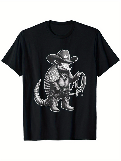 Men's Graphic T-Shirt Western Rodeo Armadillo With Cowboy Hat And Boots Lasso