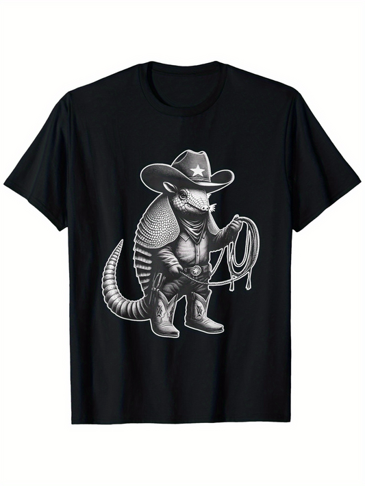 Men's Graphic T-Shirt Western Rodeo Armadillo With Cowboy Hat And Boots Lasso