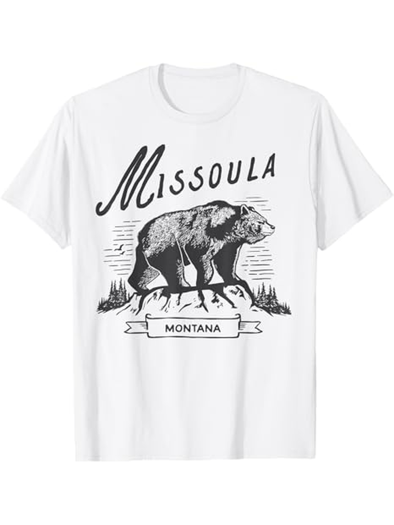 Men's Graphic T-Shirt Missoula Montana Rugged Grizzly Bear Standing On Rocky Hill