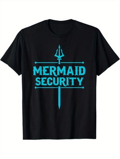 Men's Graphic T-Shirt Mermaid Security Blue Letters And Trident With Ocean Theme