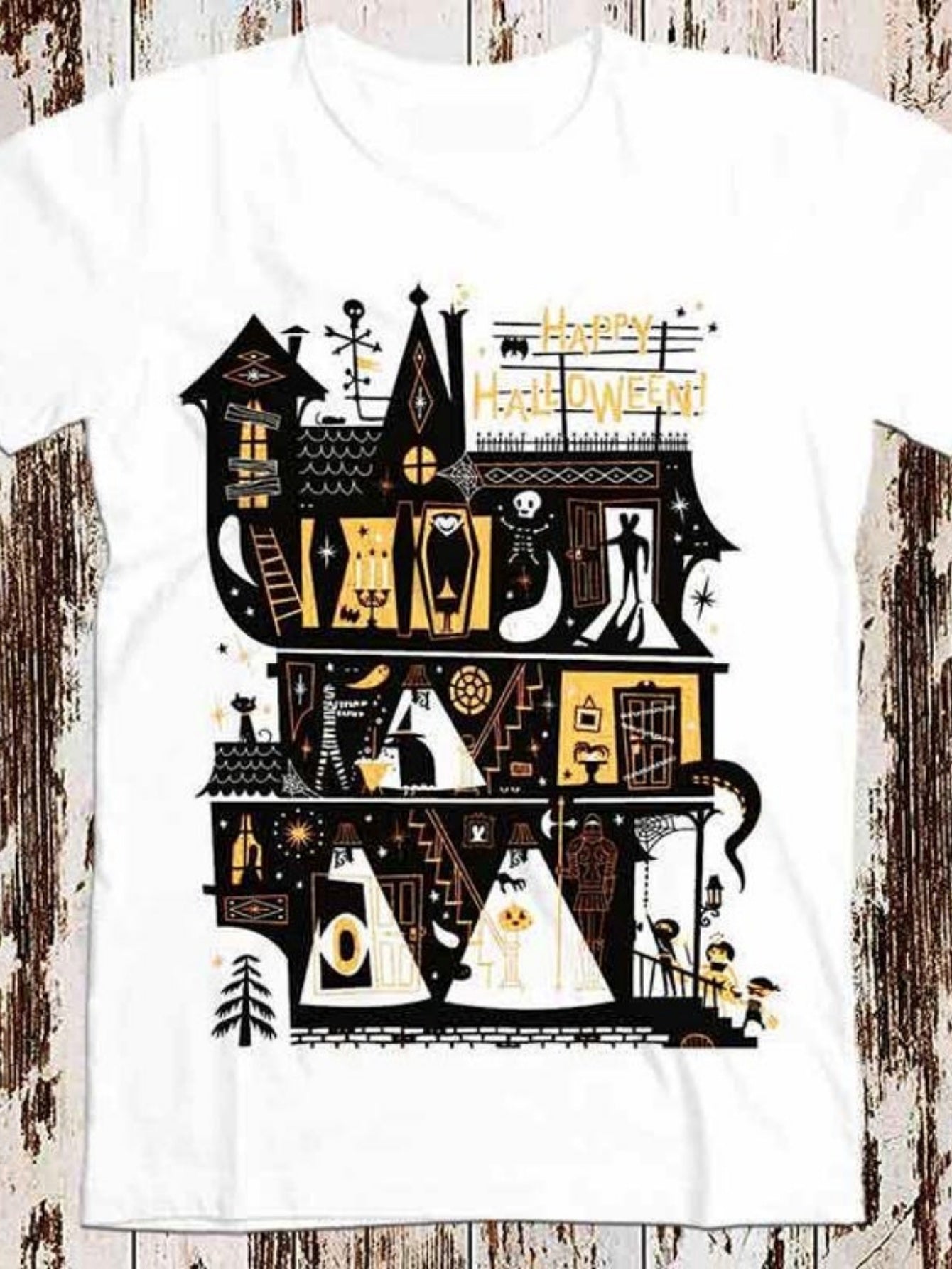 Men's Graphic T-Shirt Retro Halloween Party With Spooky Haunted House Full Of Ghosts