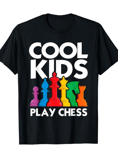 Men's Graphic T-Shirt Cool Kids Play Chess Colorful Game Pieces Under Bright Lettering Chess
