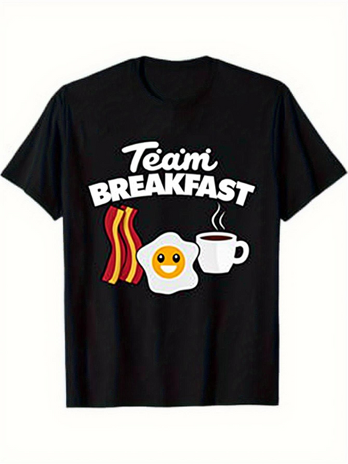Men's Graphic T-Shirt Team Breakfast With Smiling Egg Bacon And Coffee Cup