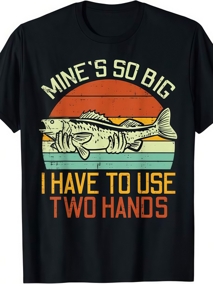 Men's Graphic T-Shirt Mines So Big I Have To Use Two Hands Retro Sunset With Large Fish Held By Hands