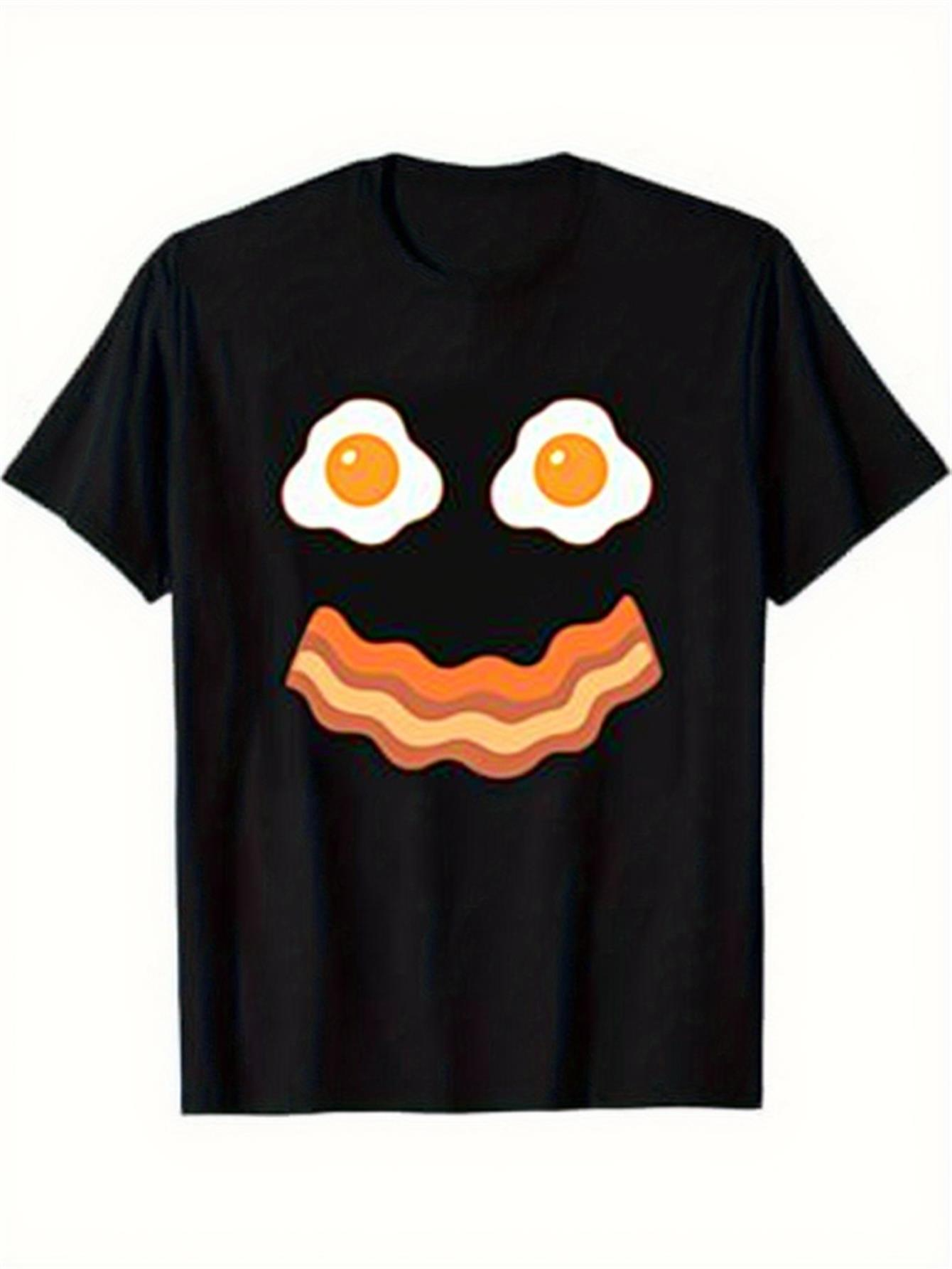 Men's Graphic T-Shirt Sunny Side Up Eggs With Wavy Bacon Forming A Happy Face