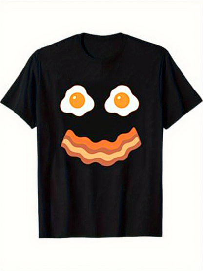 Men's Graphic T-Shirt Sunny Side Up Eggs With Wavy Bacon Forming A Happy Face