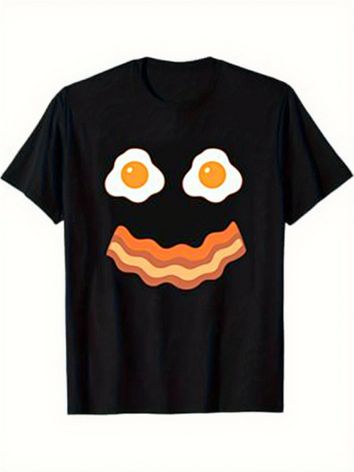 Men's Graphic T-Shirt Sunny Side Up Eggs With Wavy Bacon Forming A Happy Face
