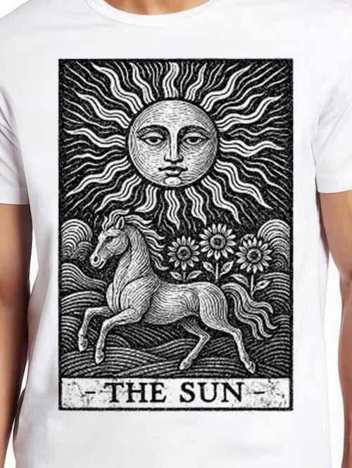 Men's Graphic T-Shirt The Sun Majestic Radiating Sunlight Over Wildflowers And Running Stallion Horse