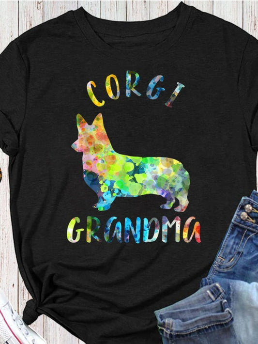 Women's Graphic T-Shirt Corgi Grandma Colorful Watercolor Silhouette With Vibrant Artistic Splash Cute Corgi Dog
