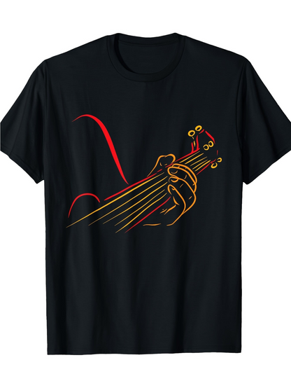 Men's Graphic T-Shirt Vivid Gradient Lines Forming Hand Strumming On Guitar