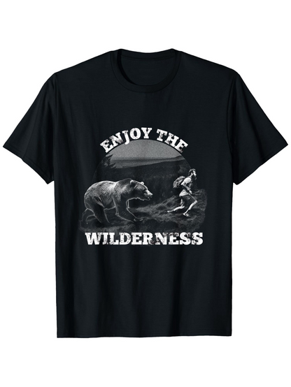 Men's Graphic T-Shirt Enjoy The Wilderness With Bear Moonlight Forest And Running Hiker
