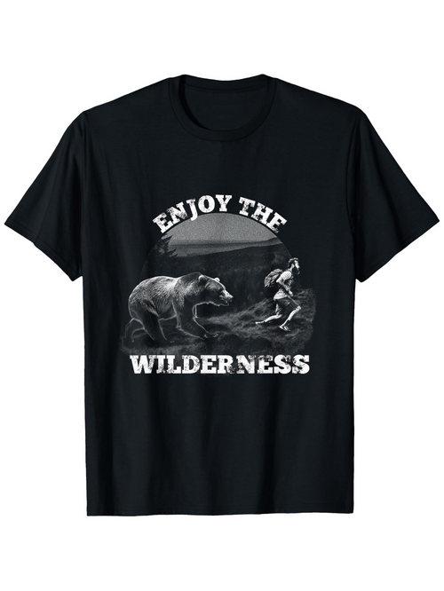 Men's Graphic T-Shirt Enjoy The Wilderness With Bear Moonlight Forest And Running Hiker