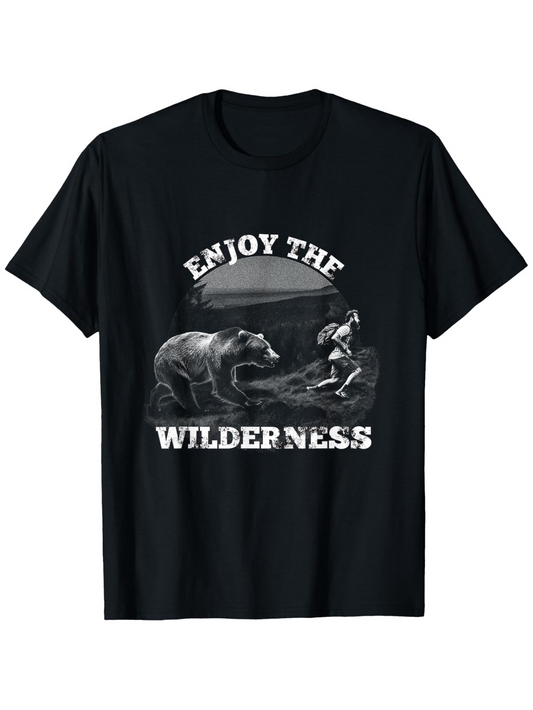 Men's Graphic T-Shirt Enjoy The Wilderness With Bear Moonlight Forest And Running Hiker