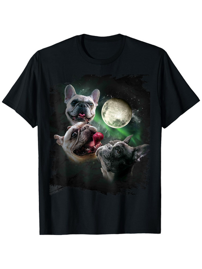 Men's Graphic T-Shirt Lunar Glow With Playful French Bulldogs In Night Sky Moonlight