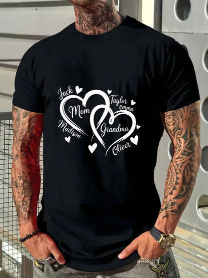 Men's Graphic T-Shirt Hearts And Loving Family Names Connected By White Doodles T Shirt
