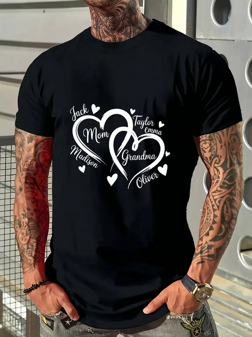 Men's Graphic T-Shirt Hearts And Loving Family Names Connected By White Doodles T Shirt
