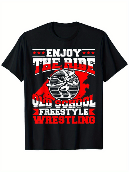 Men's Graphic T-Shirt Enjoy The Ride Old School Style Red Graphic Wrestling