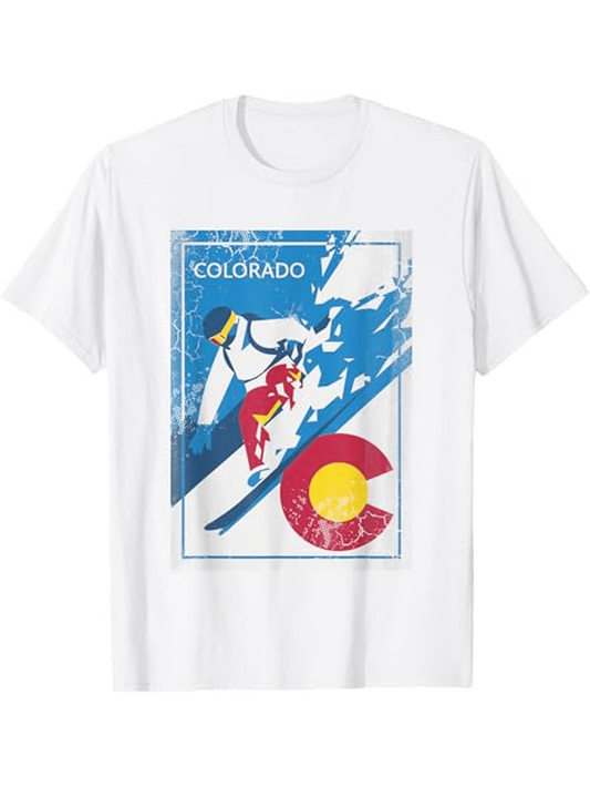 Men's Graphic T-Shirt Colorado Skiers In Vintage Style With Sun And Mountain Scene