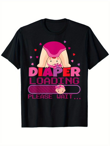 Men's Graphic T-Shirt Diaper Loading Please Wait With Pink Hearts Cartoon Baby