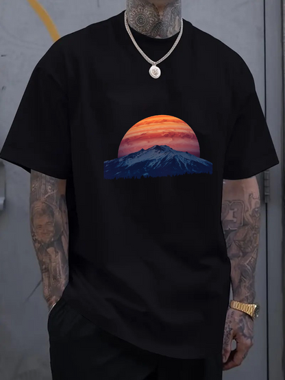 Men's Graphic T-Shirt Radiant Sunset With Mountain Peaks And Colorful Painted Evening Sky
