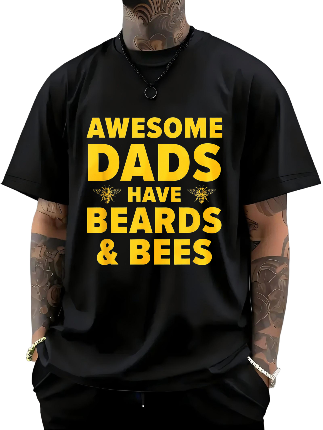 Men's Graphic T-Shirt Awesome Dads Have Beards And Bees Surrounded By Small Golden Bee Icons