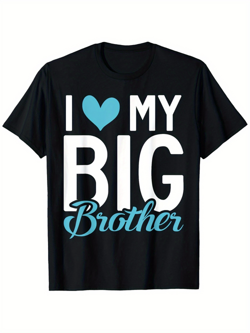 Men's Graphic T-Shirt I Love My Big Brother With Blue Cursive Font On Black Shirt