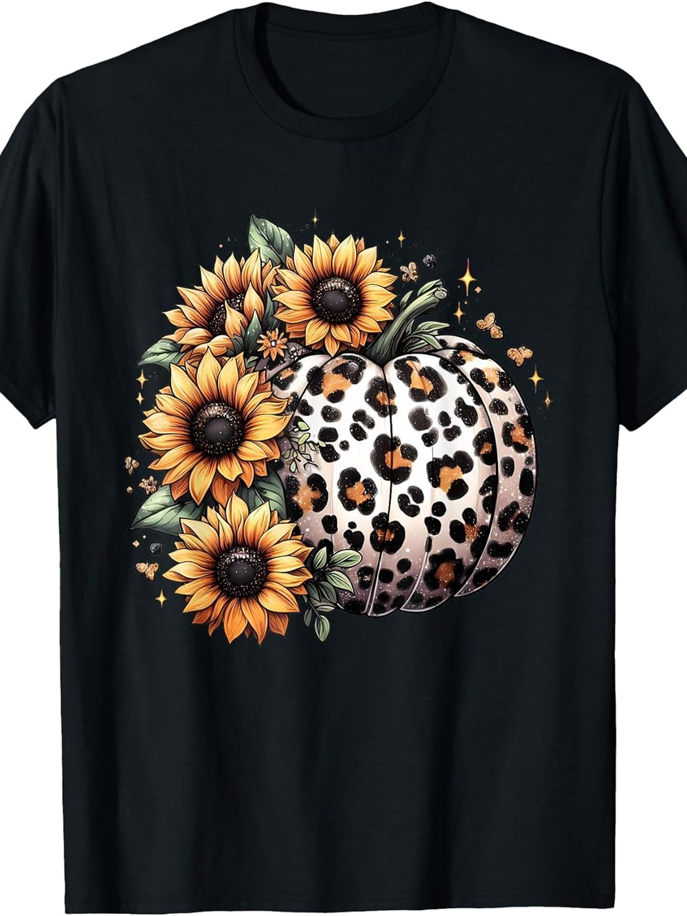 Men's Graphic T-Shirt Vivid Leopard Pumpkin And Sunflowers With Gentle Greenery T Shirt