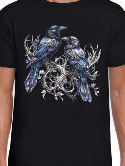 Men's Graphic T-Shirt Elegant Reflections With Silver Branches Adorned By Two Majestic Ravens