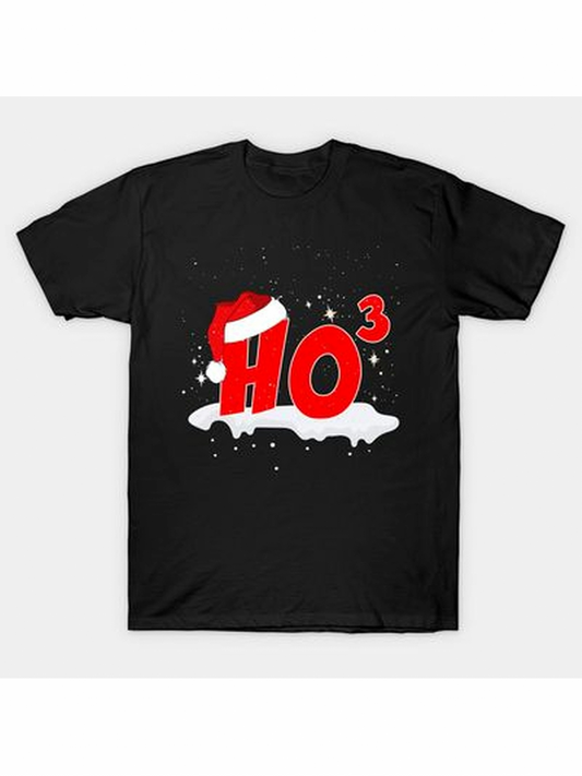 Men's Graphic T-Shirt Red Ho Three Surrounded By Snowflakes Under Festive Christmas Hat