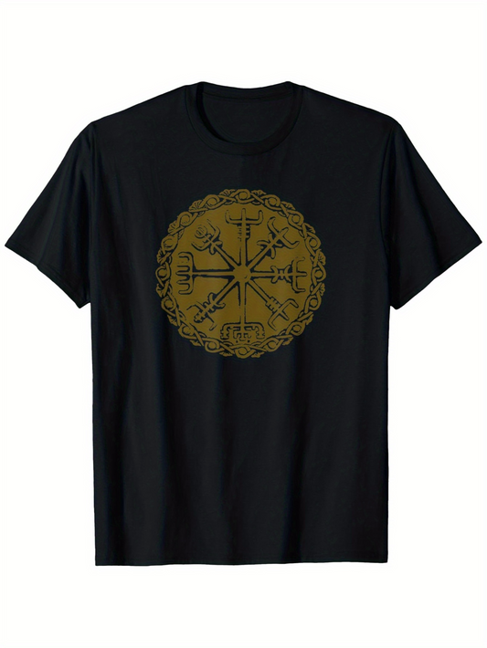 Men's Graphic T-Shirt Ancient Compass Symbols Surrounded By Intricate Ornamental Pattern Compass