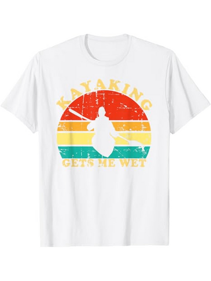 Men's Graphic T-Shirt Kayaking Retro Stripes With Paddler And Water Sunset Silhouette