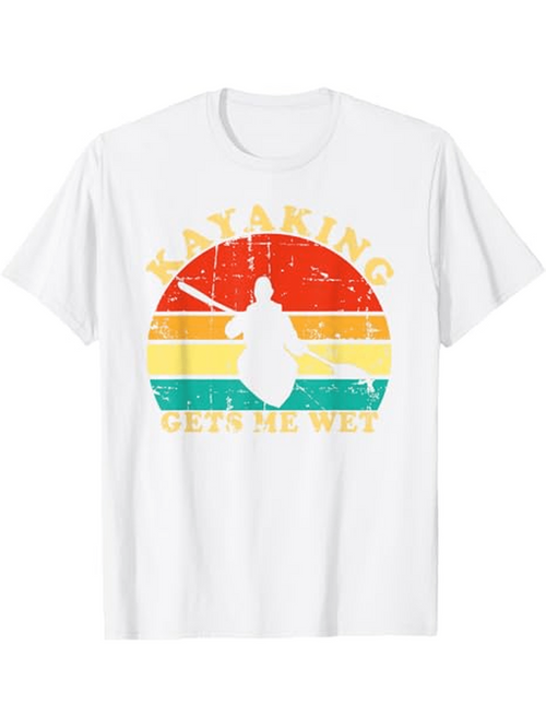Men's Graphic T-Shirt Kayaking Retro Stripes With Paddler And Water Sunset Silhouette