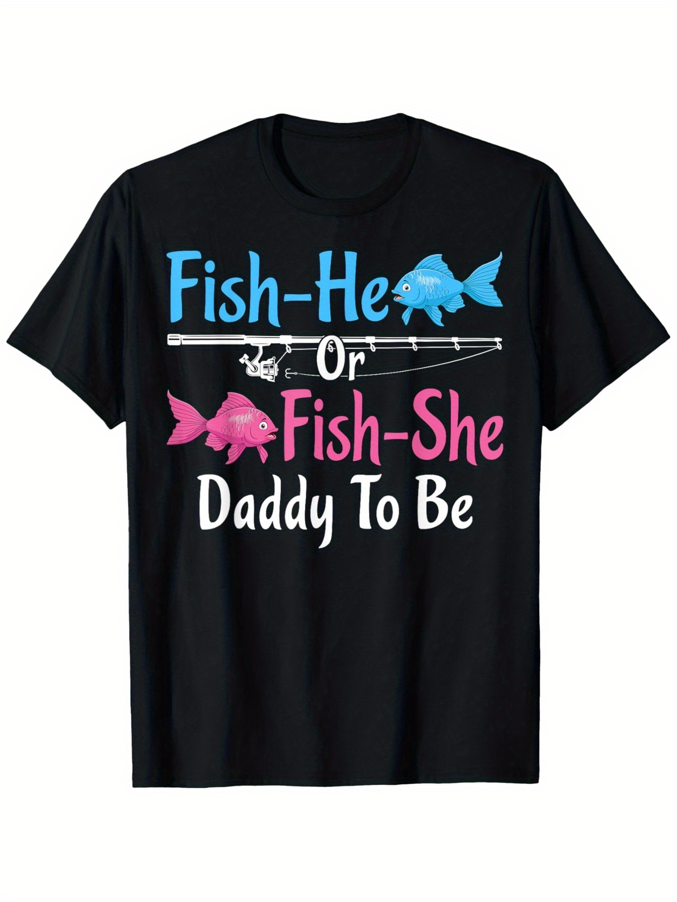 Men's Graphic T-Shirt Fish He Or Fish She Daddy To Be With Blue And Pink Cartoon Fish