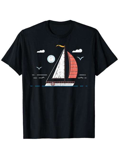 Men's Graphic T-Shirt Sunlit Ocean With Gentle Waves Under Soft Cloudy Sky Sailboat