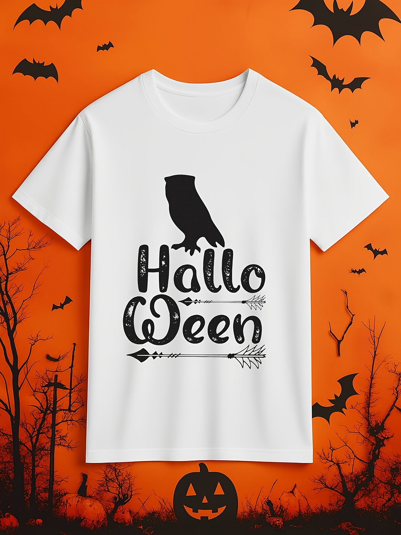Men's Graphic T-Shirt Halloween With Silhouette Of Owl And Whimsical Lettering Design