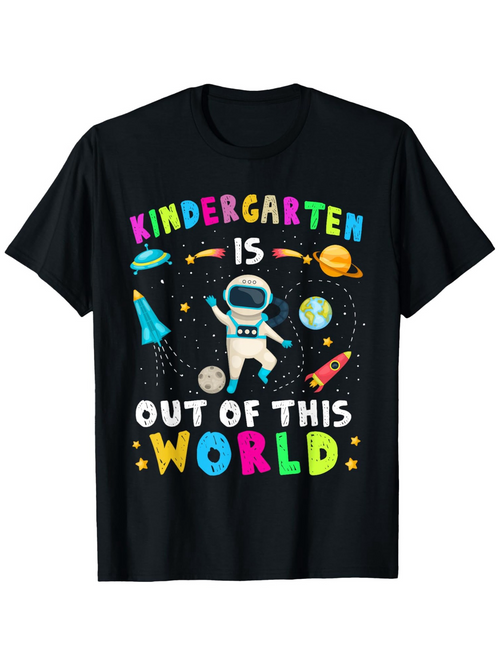 Men's Graphic T-Shirt Kindergarten Is Out Of This World Floating In Space With Planets Astronaut And Stars