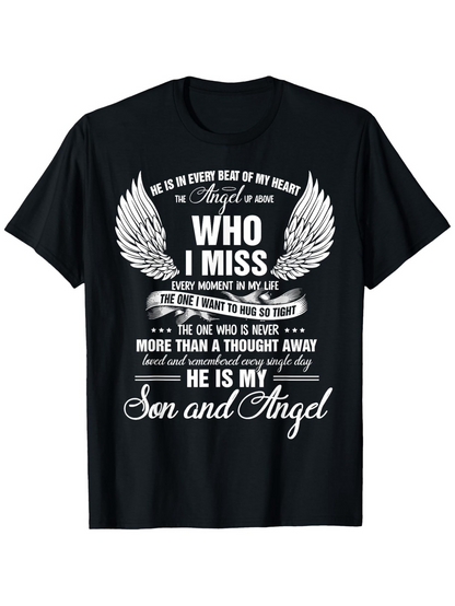 Men's Graphic T-Shirt Angel Wings With Remembrance Text And Loving Son Memorial Tribute