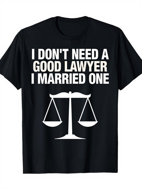 Men's Graphic T-Shirt I Dont Need A Good Lawyer I Married One Minimalist Legal Scales On Simple Black Shirt