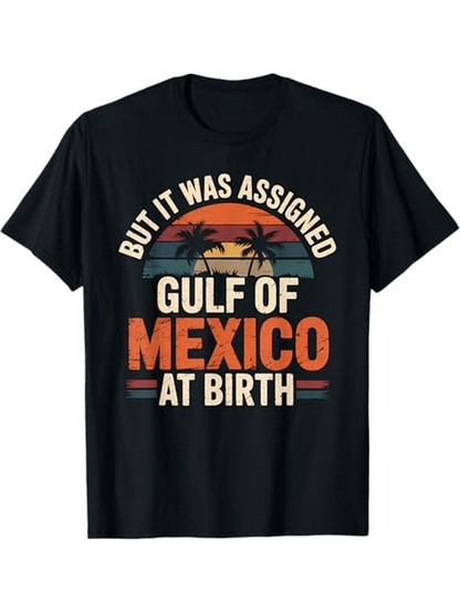Men's Graphic T-Shirt But It Was Assigned Gulf Of Mexico At Birth Vintage Sunset With Palm Trees Black Silhouette