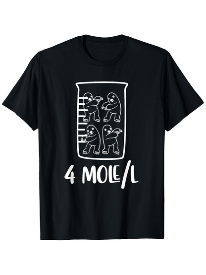 Men's Graphic T-Shirt Four Cartoon Moles Inside Beaker With Measurement Numbers Chemistry Joke