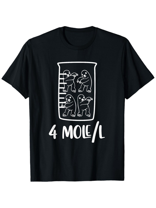 Men's Graphic T-Shirt Four Cartoon Moles Inside Beaker With Measurement Numbers Chemistry Joke