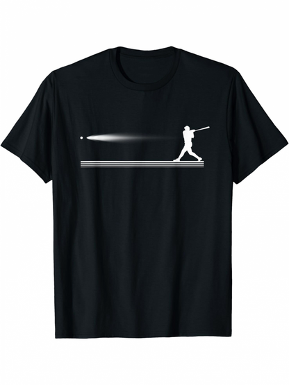 Men's Graphic T-Shirt Silhouette Of Baseball Player Batting With Speed Trail Lines