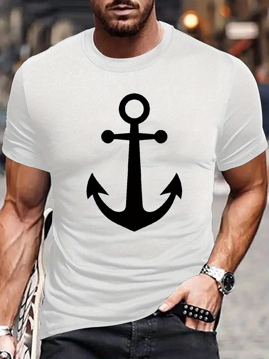 Men's Graphic T-Shirt Classic Maritime Symbol In Bold Black On Crisp White Anchor
