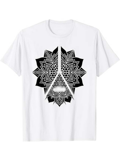 Men's Graphic T-Shirt Geometric Mandala Elements With Peace Symbol Surrounded By Lines And Dots