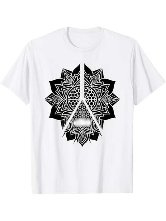 Men's Graphic T-Shirt Geometric Mandala Elements With Peace Symbol Surrounded By Lines And Dots