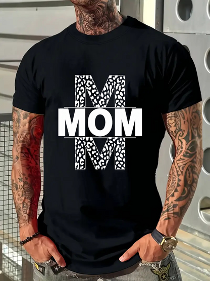 Men's Graphic T-Shirt Bold White Letter With Monochrome Leopard Patterned MOM